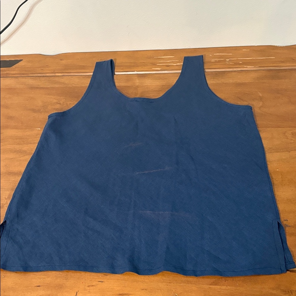PuroLino Women's Linen Blue Tank Top Size XL - Picture 5 of 8